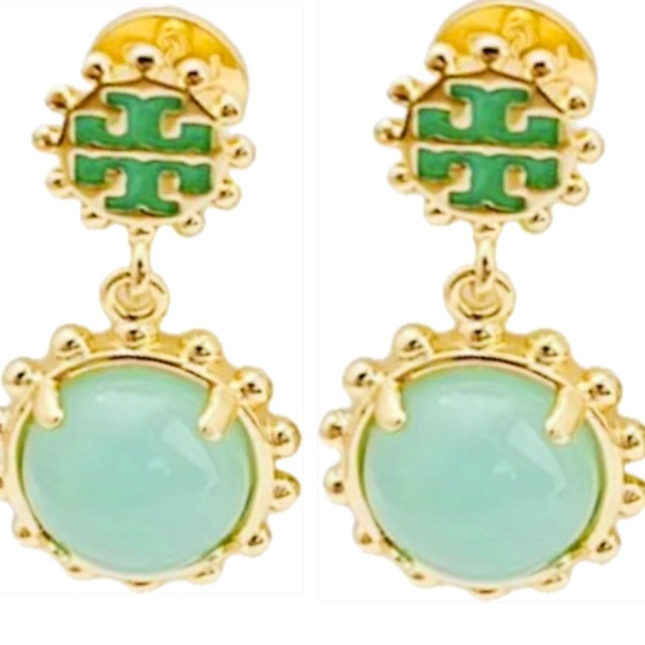 Tory Burch Jewelry - TORY BURCH WINSLOW MINT GREEN + GOLD DROP EARRINGS